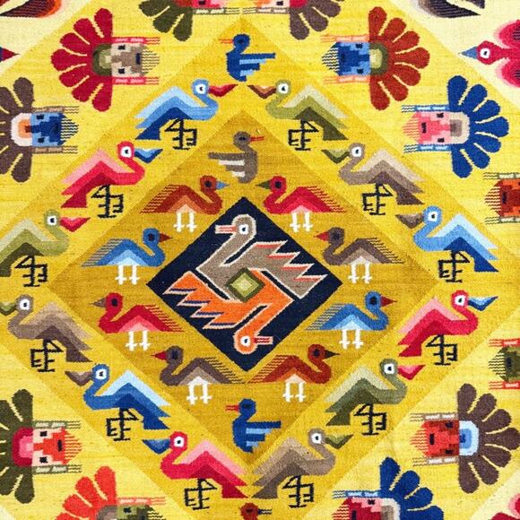 NWOT Bautista Multicolor Peruvian Handmade Wool Rug Made in Peru Bird Print - Picture 2 of 5